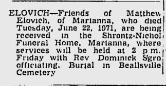 Matthew Elovich obit